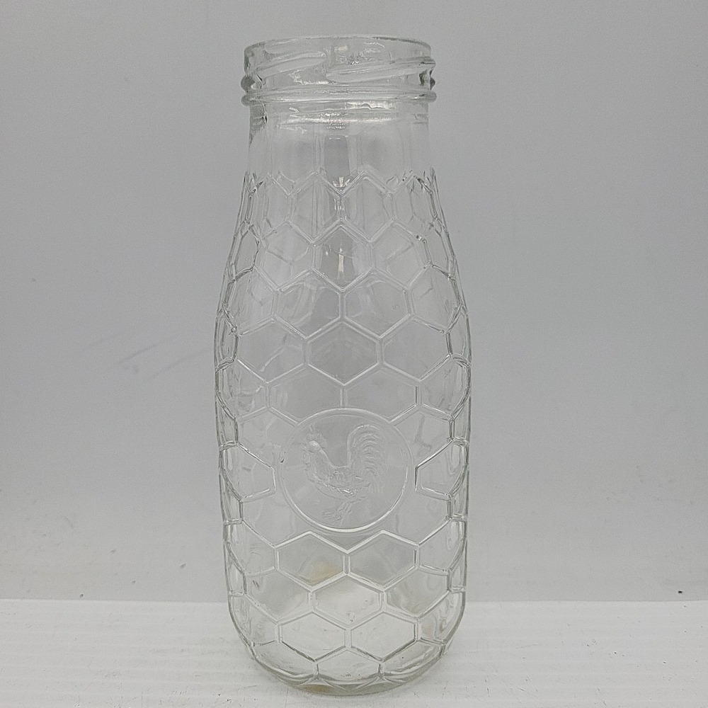 Rare Small 6" Old Clear Glass Honeycomb‎ Bottle Chicken Pattern Screw Top Jar